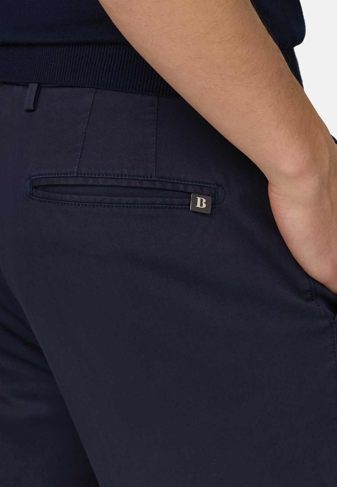 Pantaloni In Cotone Tencel Elasticizzato, Navy, hi-res, 4
