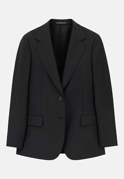 Stretch Wool Blend Jacket, Black, hi-res