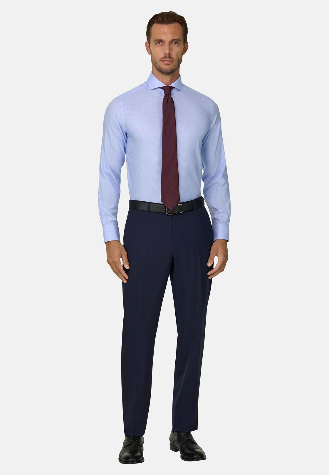 Shirt Houndstooth Cotton Slim Fit, Light Blue, hi-res, 2