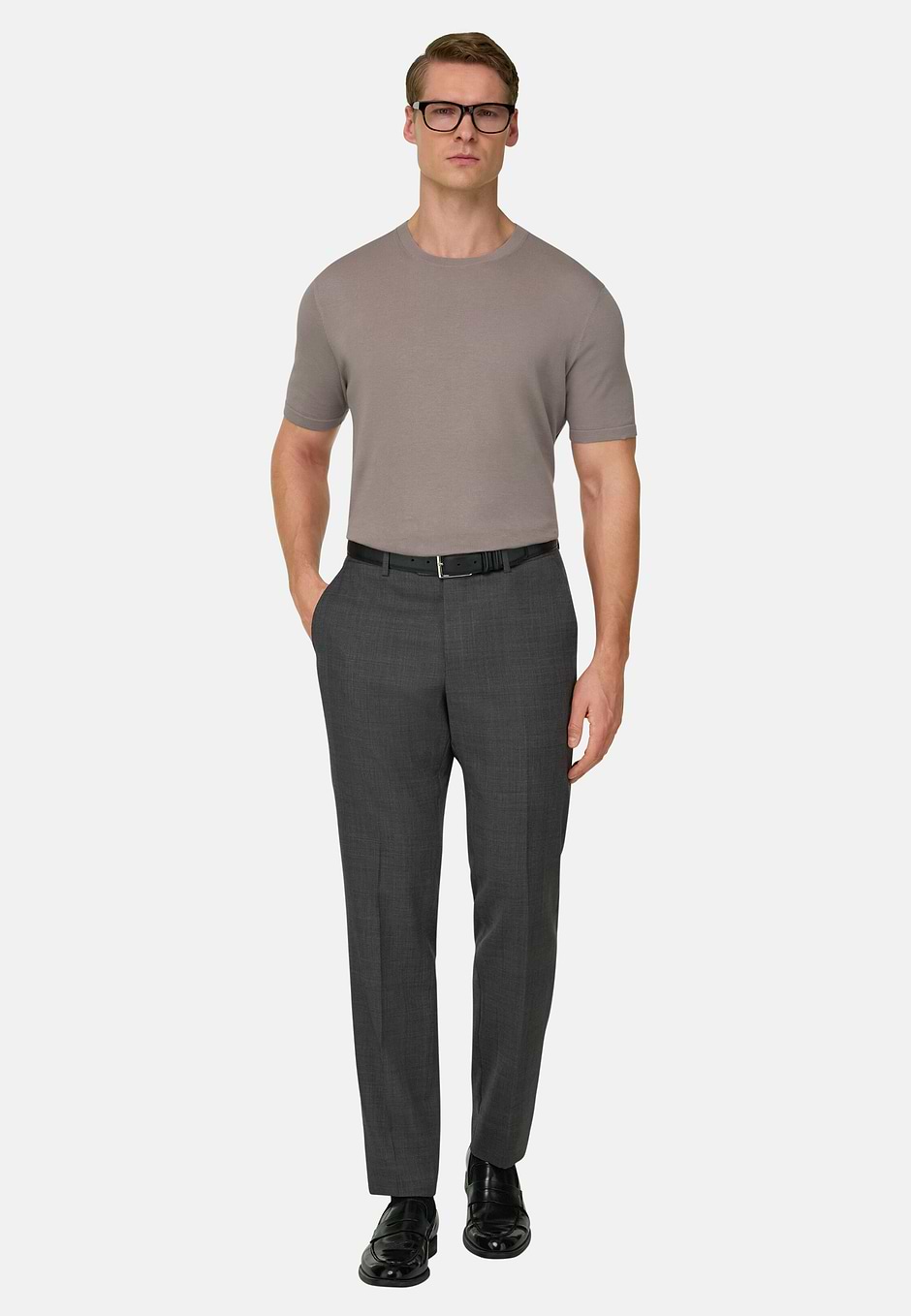 T-Shirt In Cotone Crepe, Taupe, hi-res