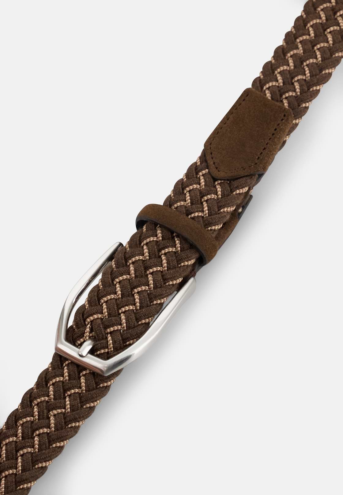 Woven Stretch Wool Blend Belt, Brown, hi-res, 3