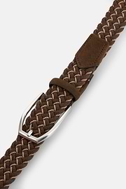 Woven Stretch Wool Blend Belt, Brown, thumb, 3
