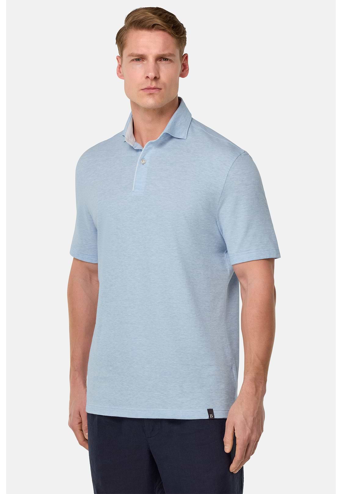 Cotton/Linen Piqué Polo Shirt, Light Blue, hi-res