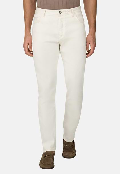 White Selvedge Cotton Denim Jeans, White, hi-res