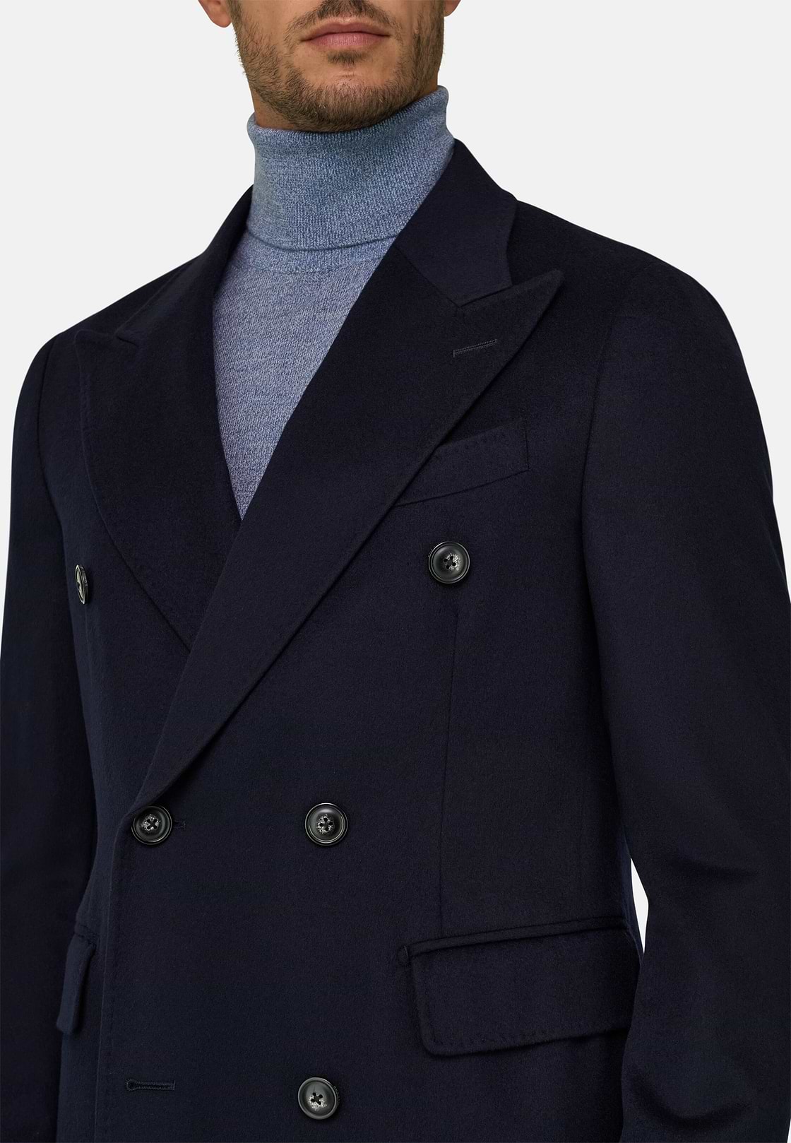 Coat in Pure Cashmere Double-Breasted, Navy blue, hi-res, 5