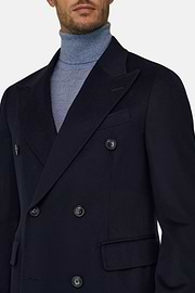 Coat in Pure Cashmere Double-Breasted, Navy blue, thumb, 5
