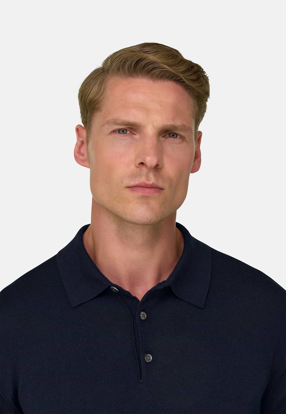 Gestricktes Polo aus Merino, Navy blau, hi-res, 3