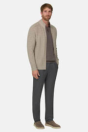 Roll Neck Jumper Full-Zip Cashmere Wool Plated, Beige, thumb, 2