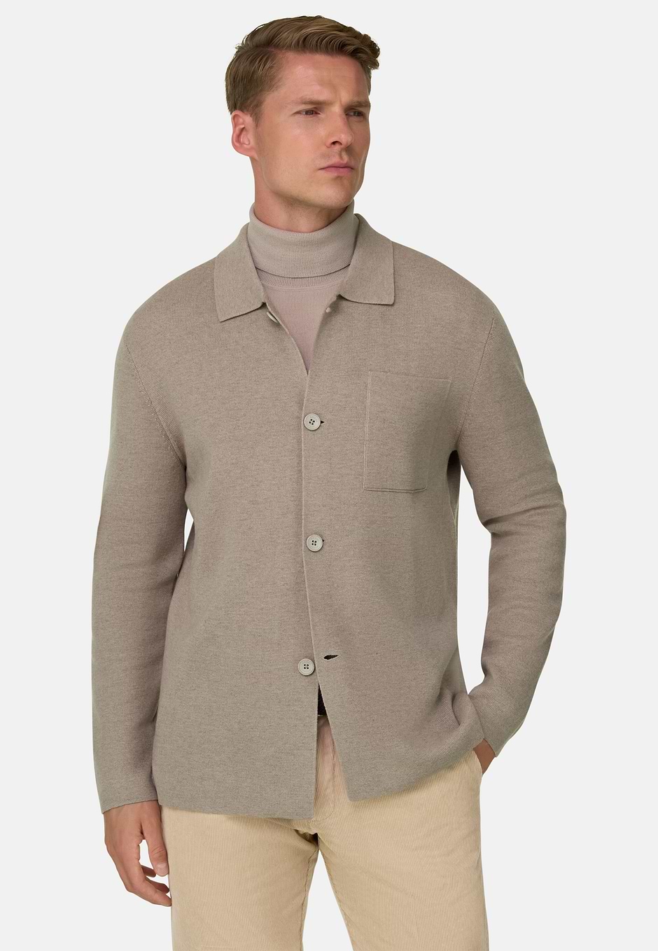 Knitted Shirt in Merino Wool, Mud, hi-res