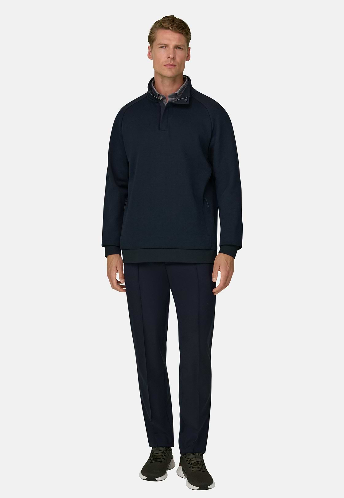 Quarter-Zip Sweatshirt in Cotton Blend Scuba B Tech, Navy blue, hi-res, 2