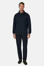 Quarter-Zip Sweatshirt in Cotton Blend Scuba B Tech, Navy blue, thumb, 2