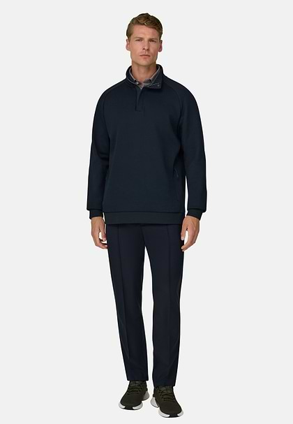 Bluza z Pół Zamka w Mieszaninie Bawełny Scuba B Tech, Navy blue, hi-res