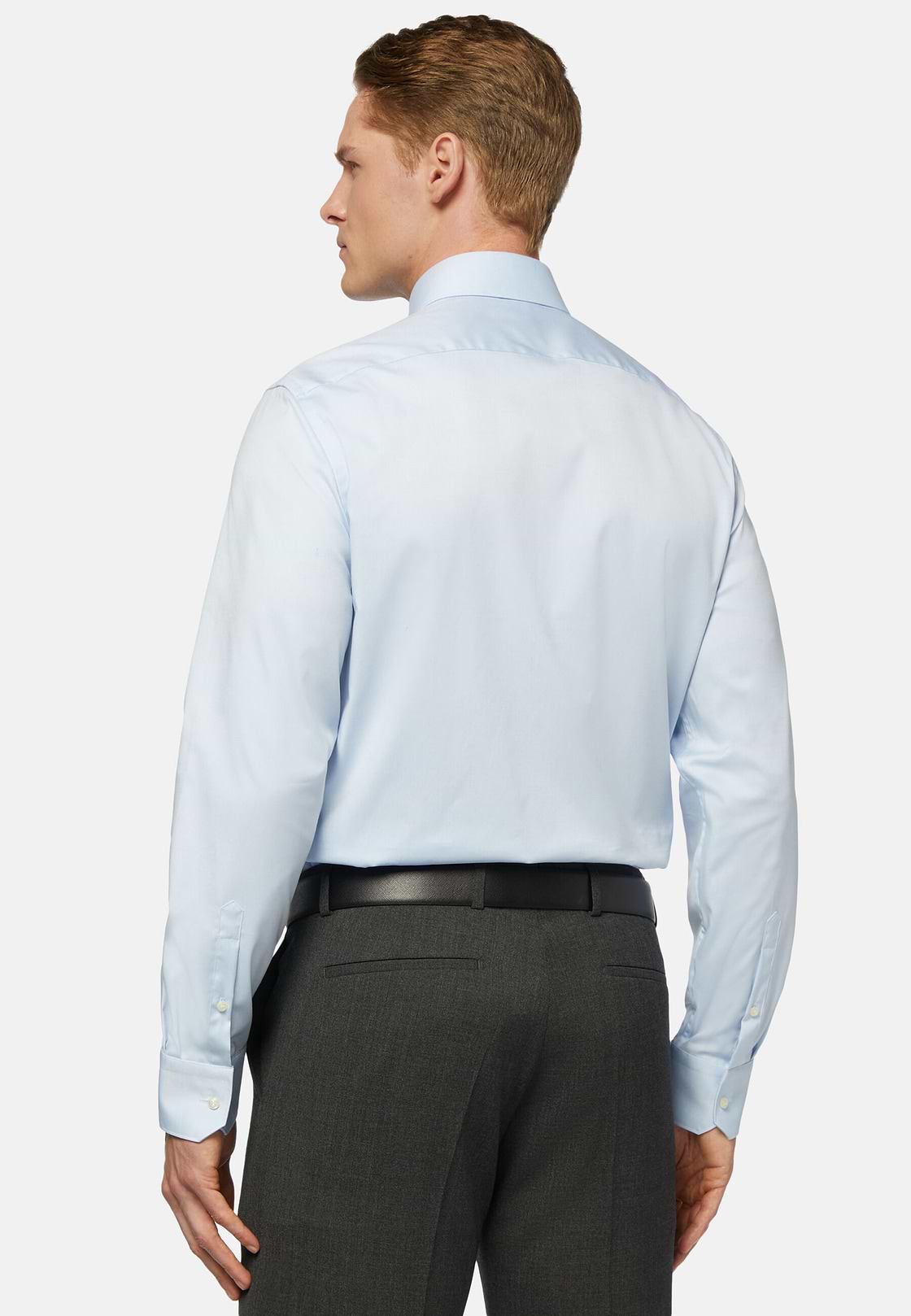 Blue pin point cotton slim fit shirt, Light blue, hi-res
