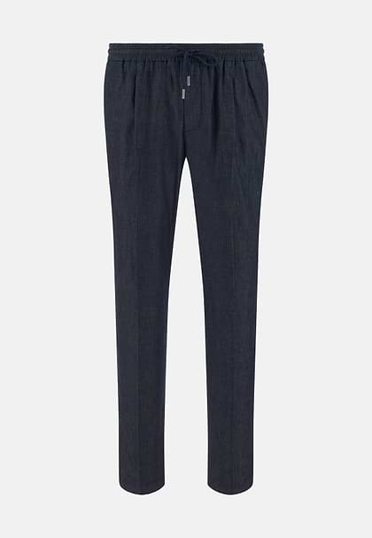 City Trousers in Cotton and Cupro, Navy blue, hi-res