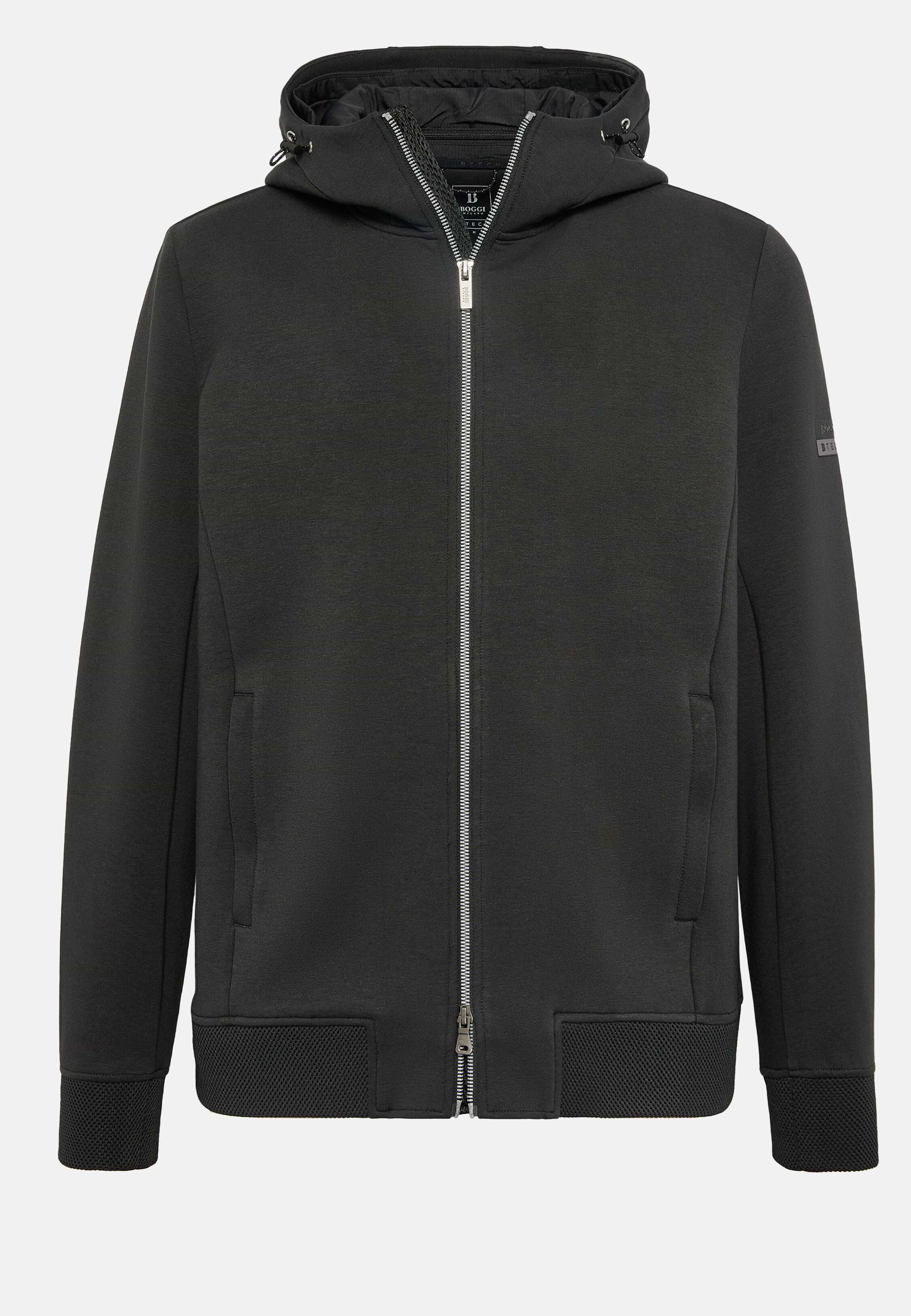 Men's Full Zip Double Hoodie In Scuba, Black | Boggi Milano