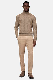 Taupe Polo Neck Jumper In Merino Wool, Taupe, hi-res