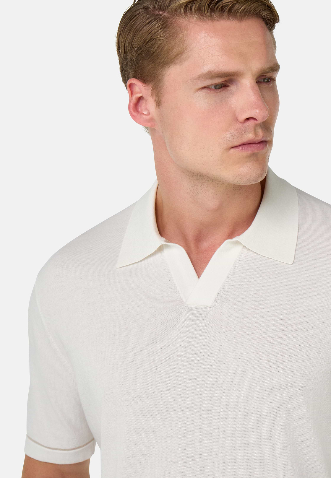 Cotton Crêpe Knit Polo Shirt, White, hi-res