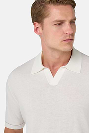 Cotton Crêpe Knit Polo Shirt, White, hi-res