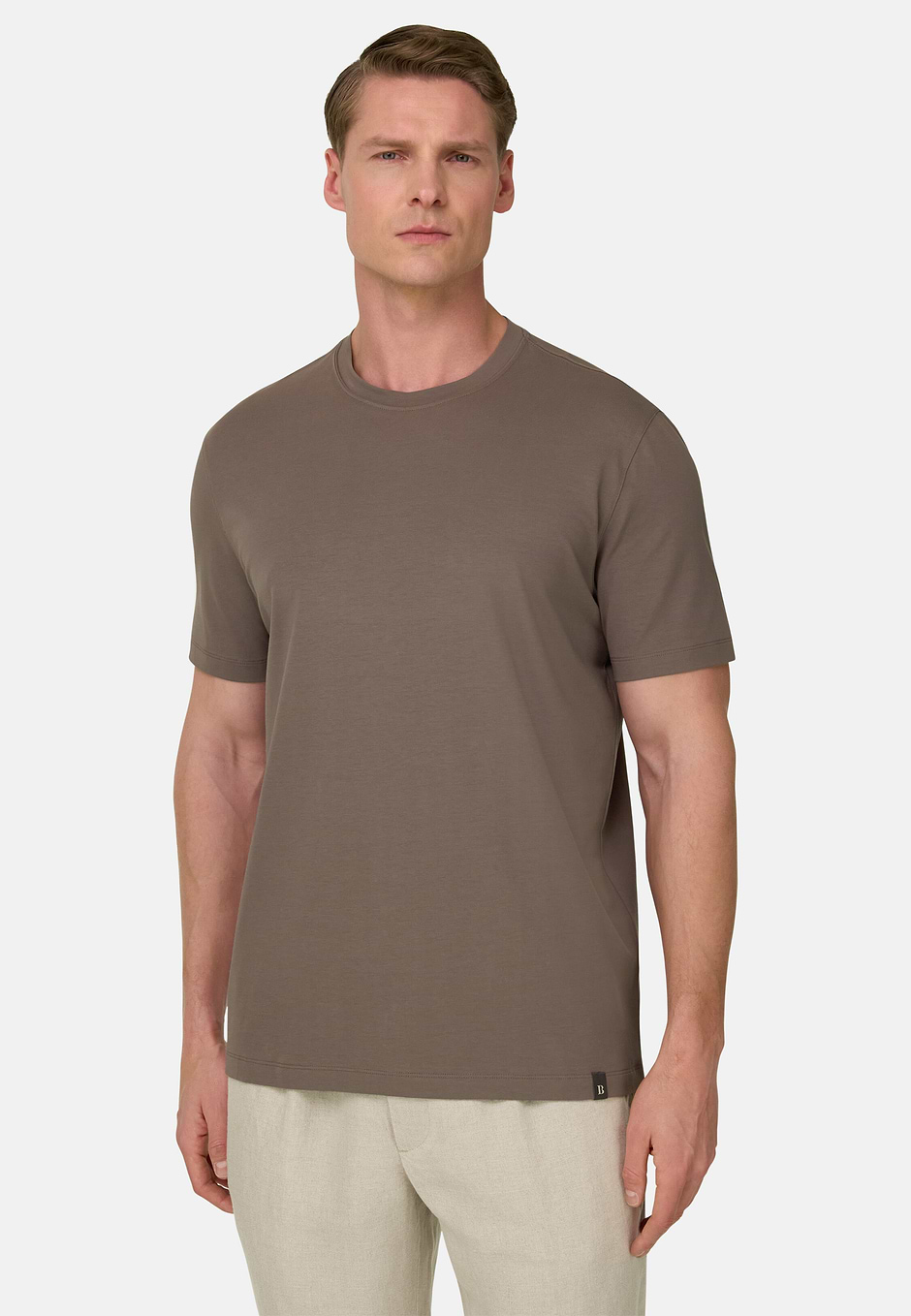 T-Shirt In Stretch Supima Cotton, Mud, hi-res