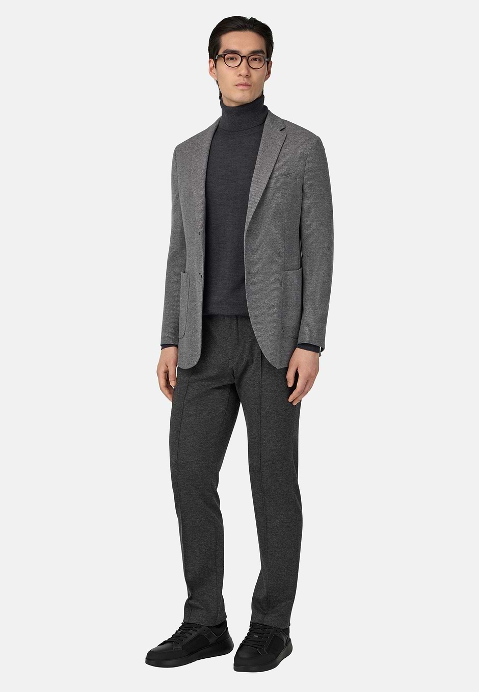 B Jersey Micro Textured Jacket in a Cotton Blend, Grey, hi-res