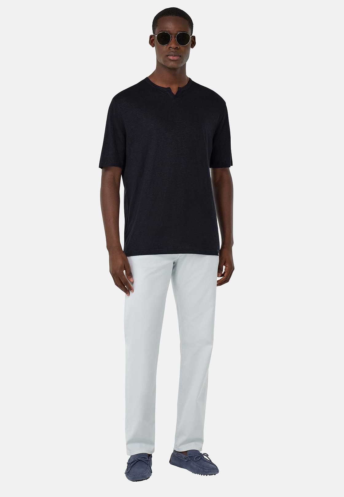 T-Shirt in Stretch Linen Jersey, DARK NAVY, hi-res