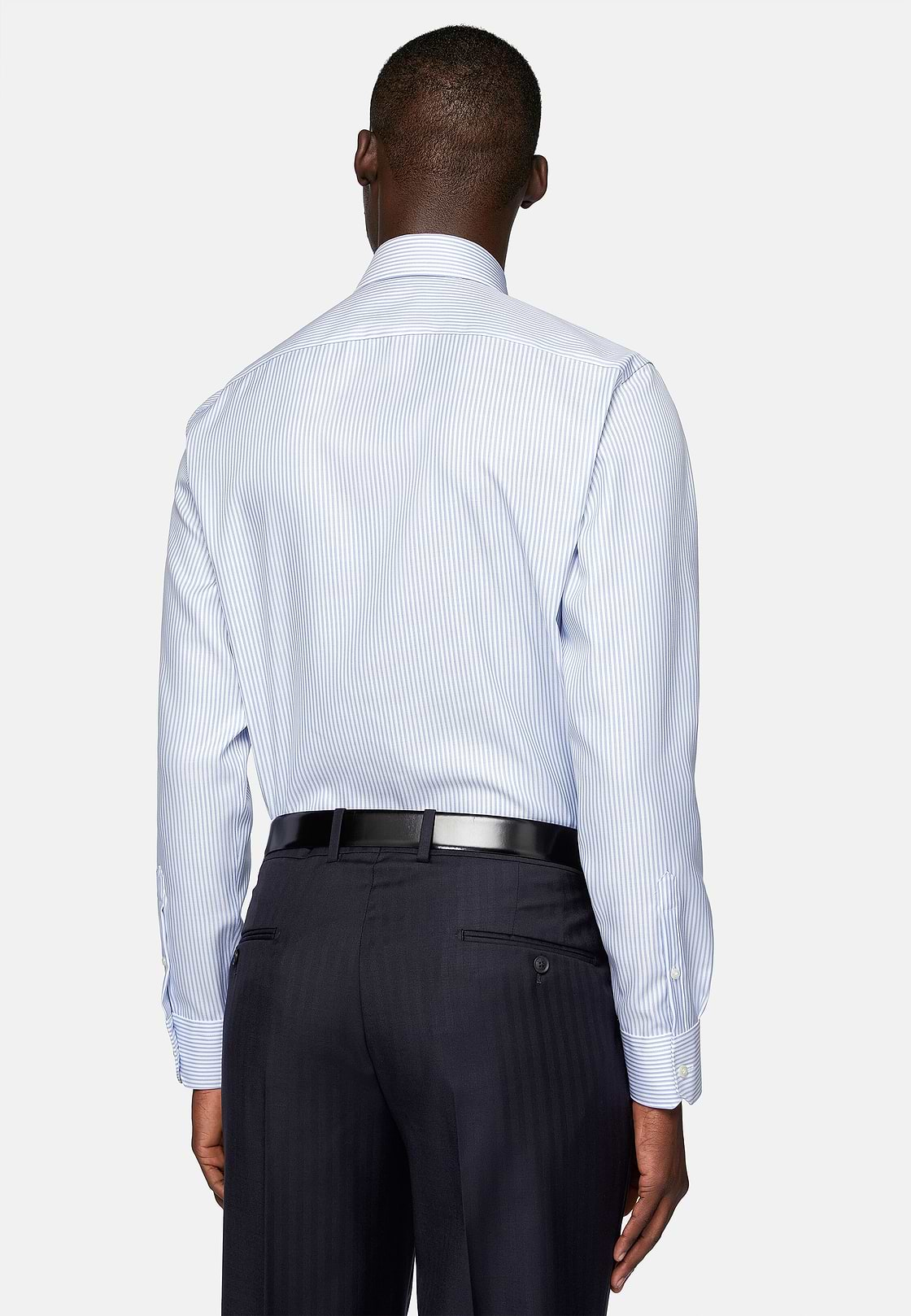 Chemise À Rayures En Sergé De Coton Slim Fit, Bleu clair, hi-res