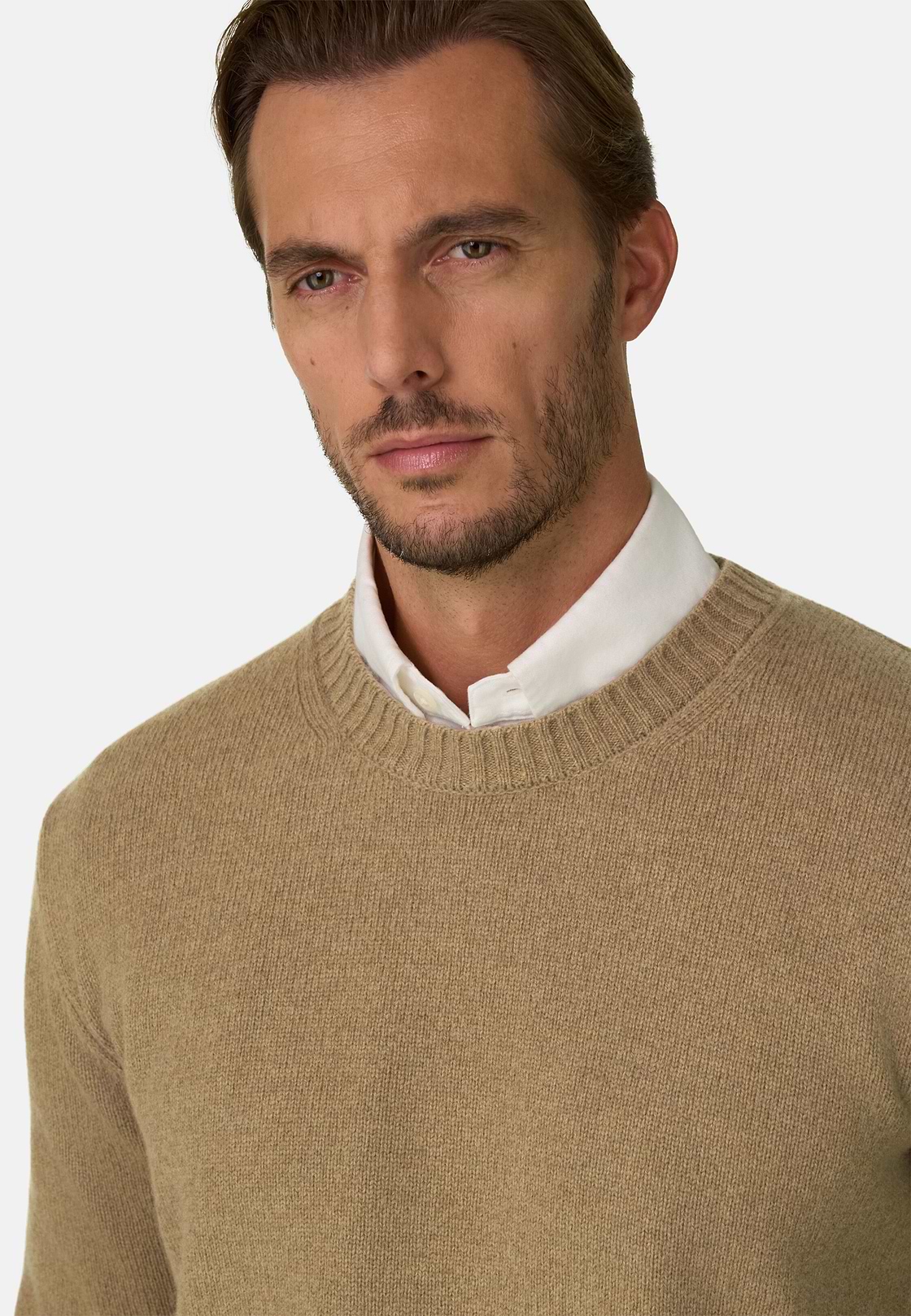 Crew Neck Jumper in Wool Blend, Beige, hi-res, 3