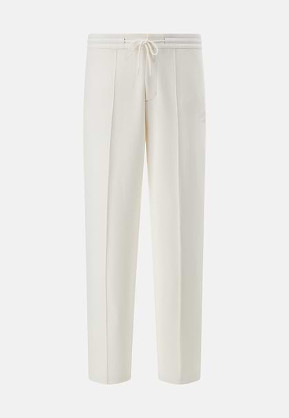 Cotton Blend Fleece Trousers, Cream, hi-res