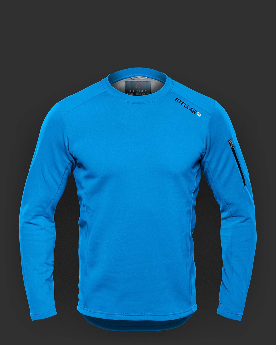 Blue lightweight long sleeved t-shirt in fleece for men. Stellar Equipment.