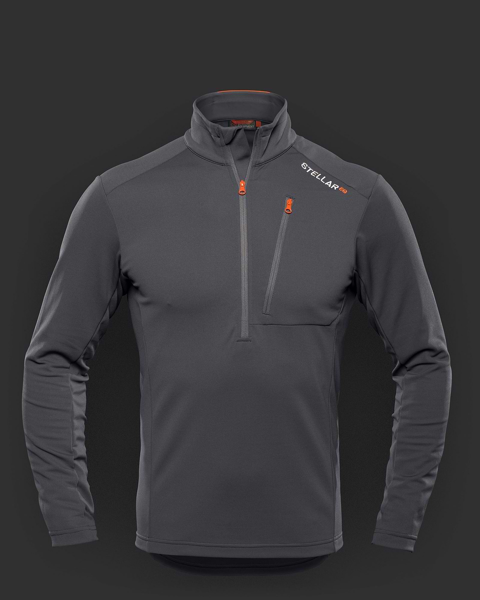 Grey lightweight fleece t-neck for men. Stellar Equipment.