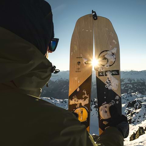 Splitboarding in Zillertal. Mario Wanger getting ready for his descent,