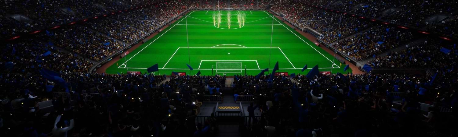 Estadio de futbol de noche con fanáticos