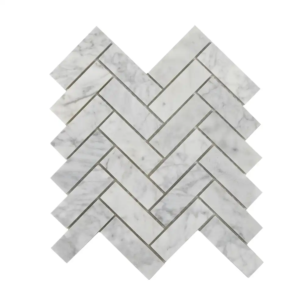 Bianco Carrara 1x3 Honed Marble Herringbone Mosaic Tile, part of our Carrara Series