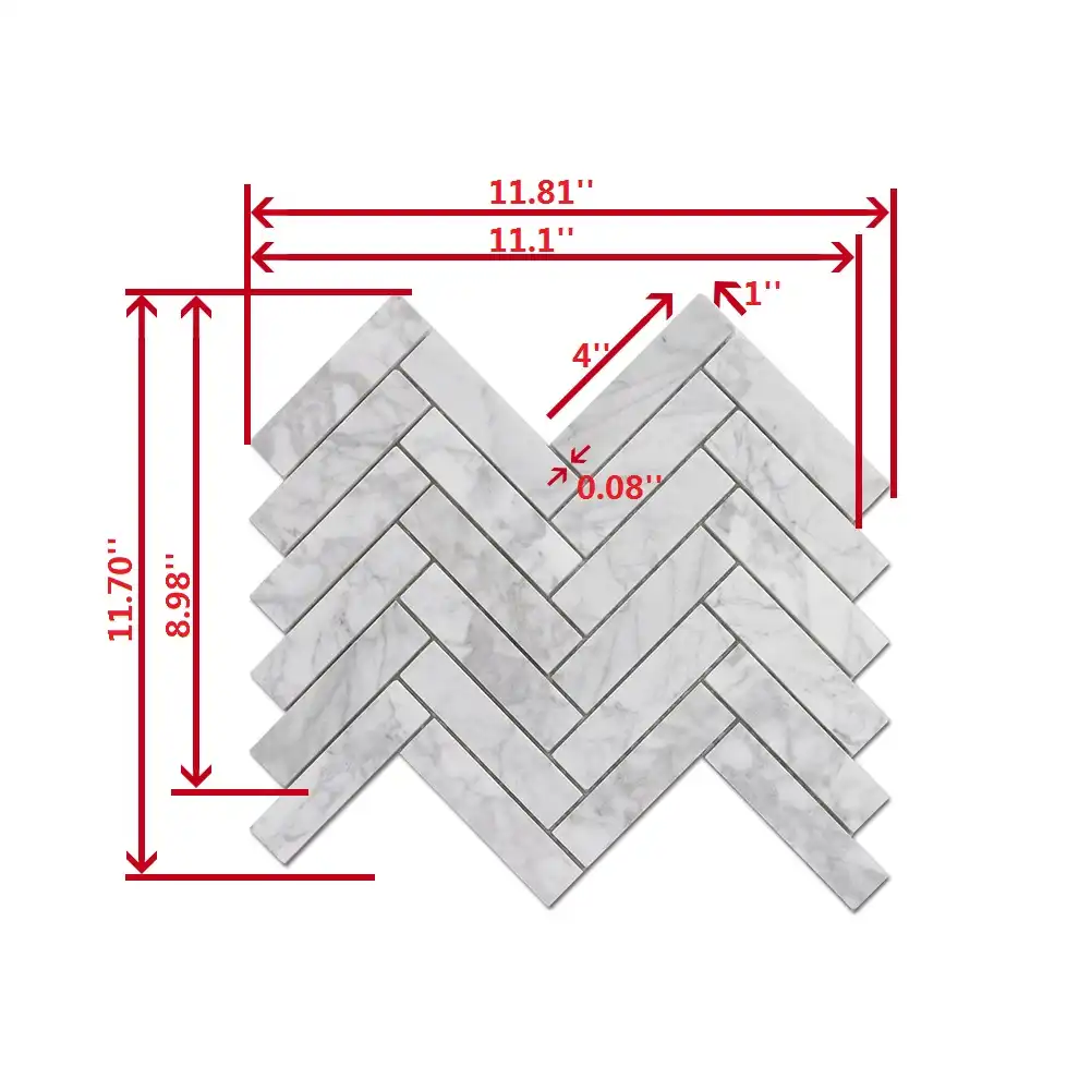 Carrara 1x4 Herringbone Honed Marble, part of our Carrara Series