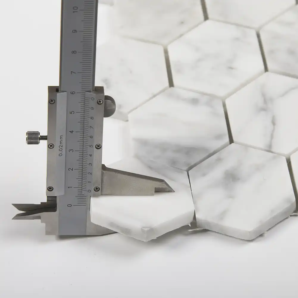 Measure of thickness in 2x2 Marble Honed Hexagon Mosaic Tile