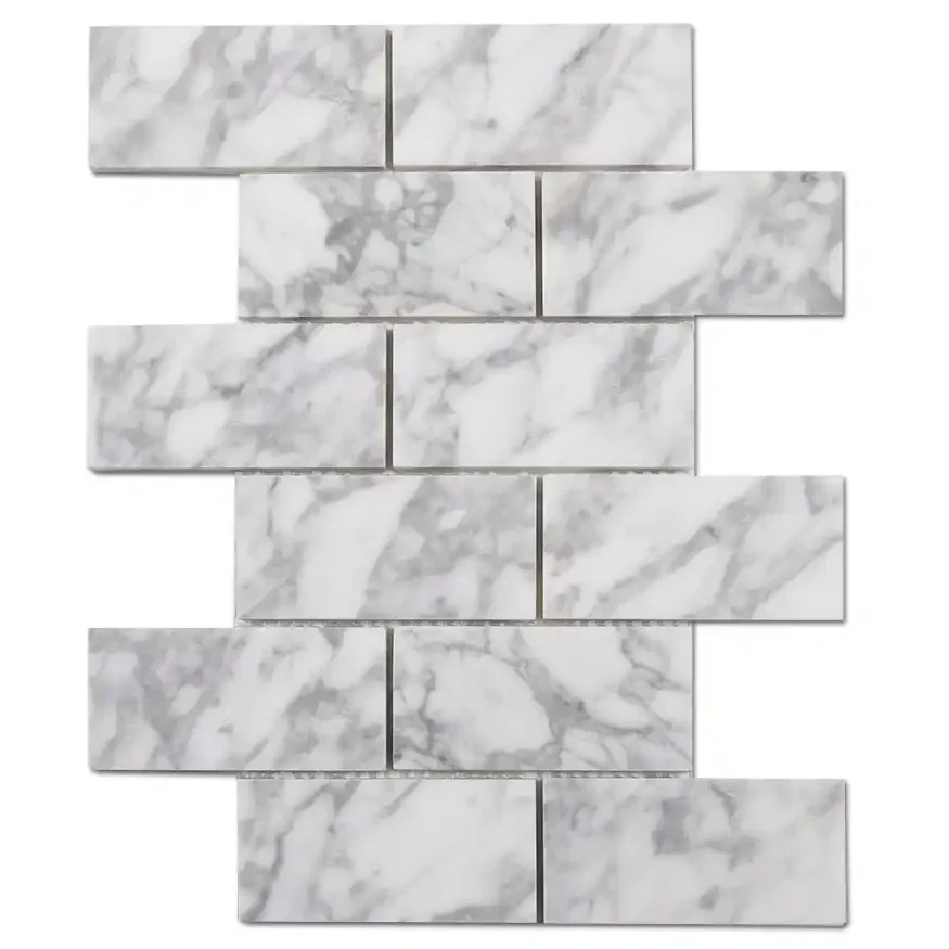 Bianco Carrara 2x4 Honed Marble Offset Mosaic Tile, part of our Carrara Series