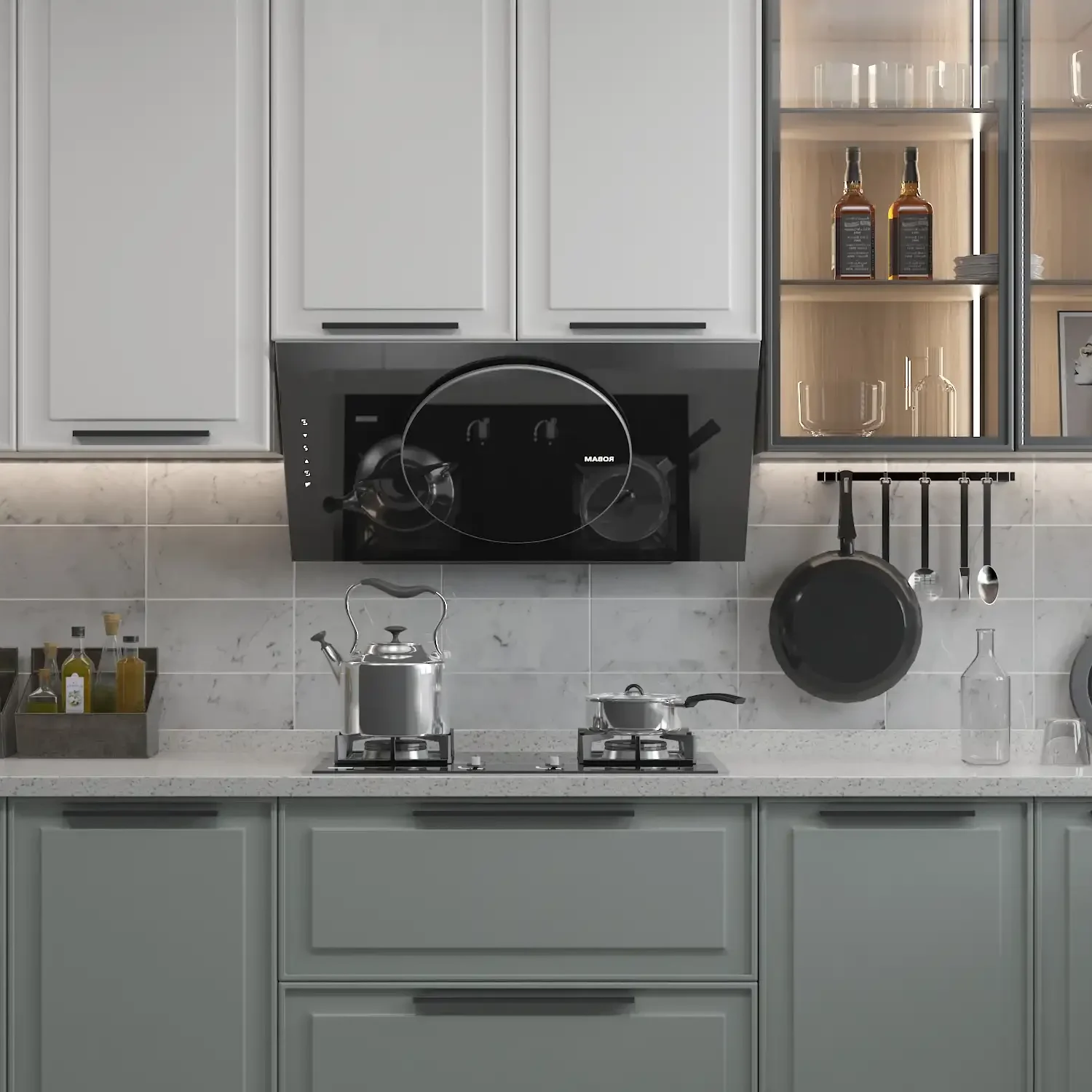 Image of kitchen backsplash featuring Bianco Carrara 6x12 Marble Honed Subway Tile