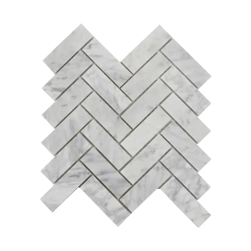Bianco Carrara 1x3 Herringbone Polished Marble, part of our Carrara Series