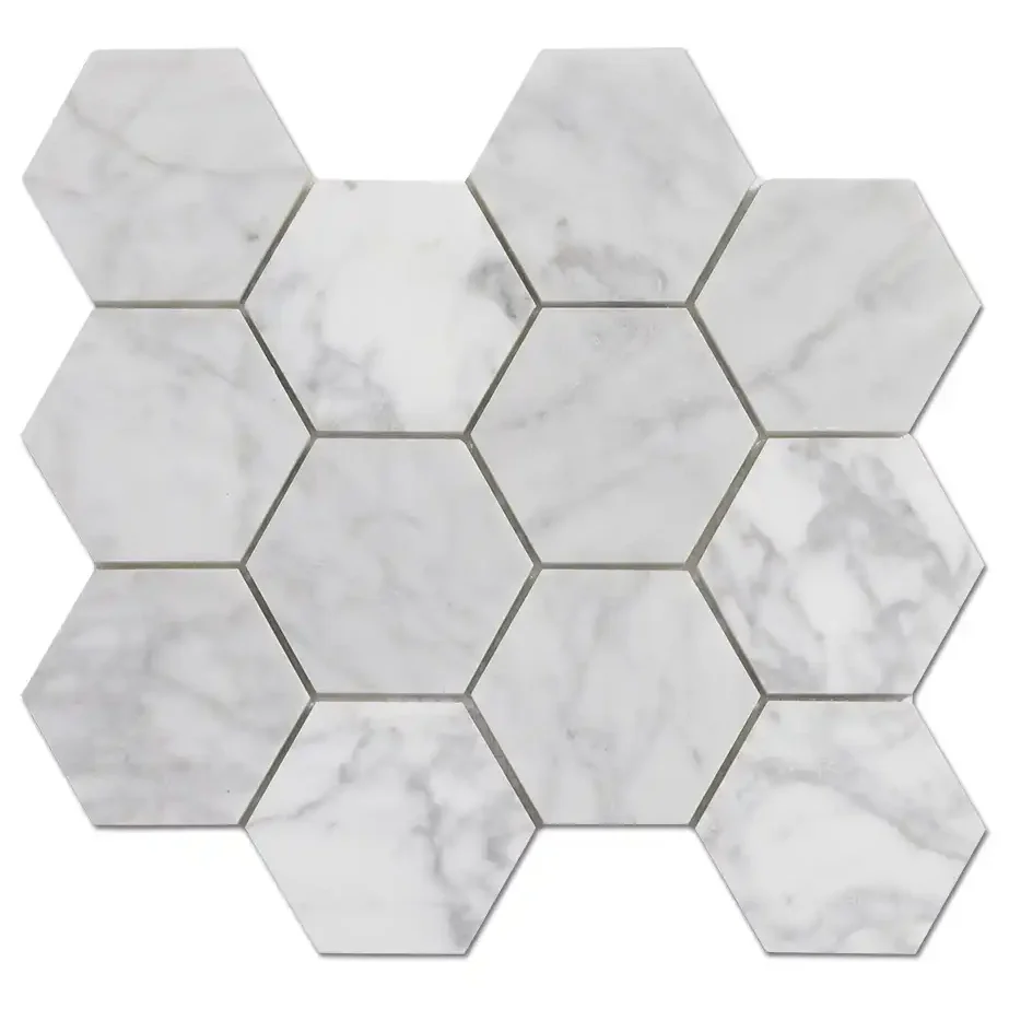 Bianco Carrara 3x3 Hexagon Polished Marble, part of our Carrara Series