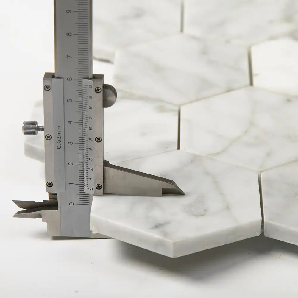 Measure of thickness in 3x3 Marble Polished Hexagon Mosaic Tile