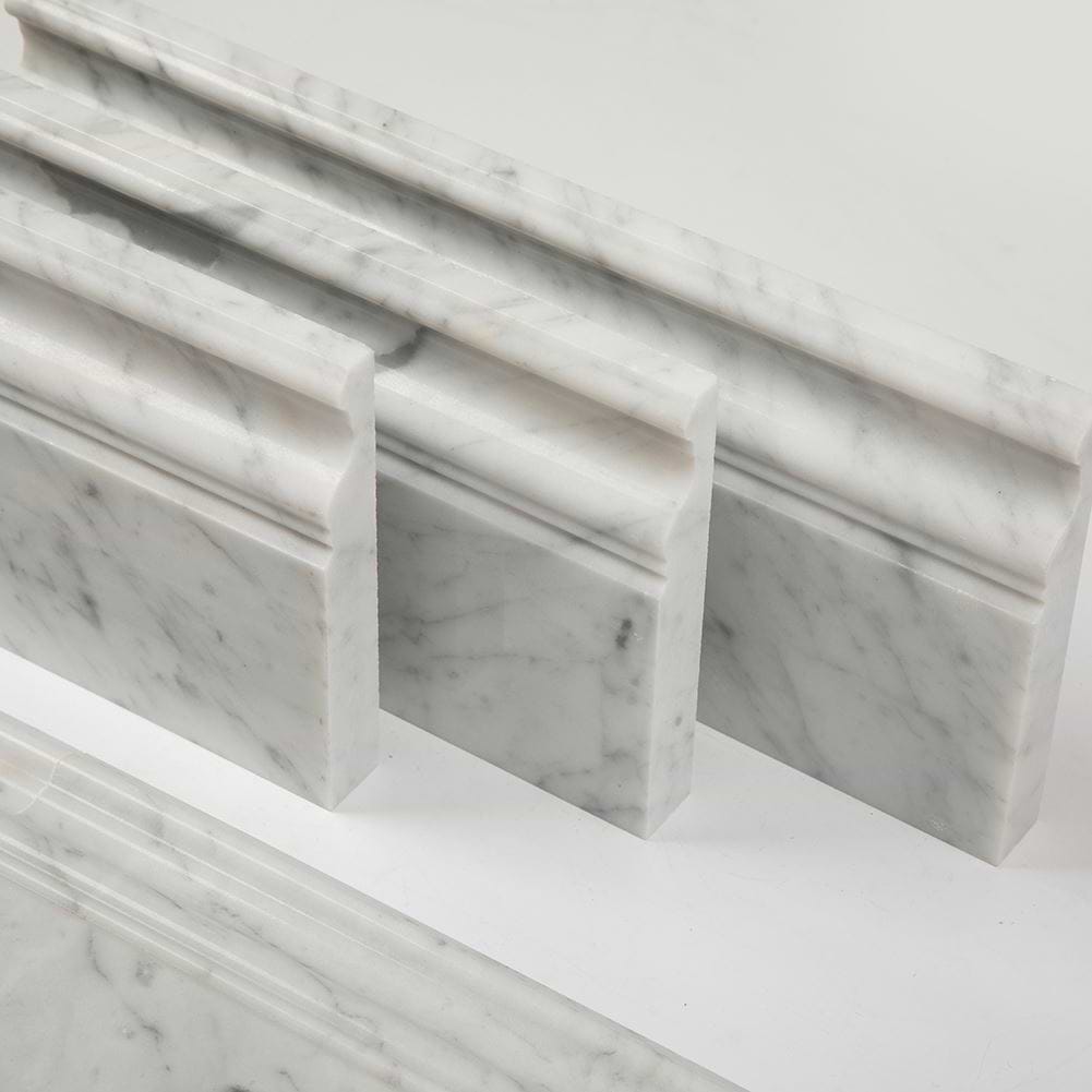 Lined up marble polished baseboard trim