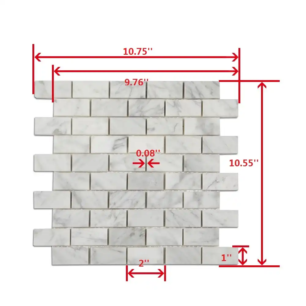 Bianco Carrara Italian Marble Polished Offset 1x2 Mosaic Tile 12