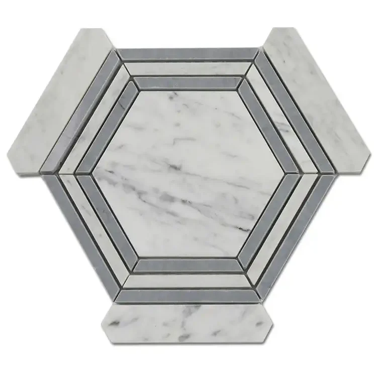 Carrara 5x5 Hexagon Grey Polished Marble, part of our Carrara Series