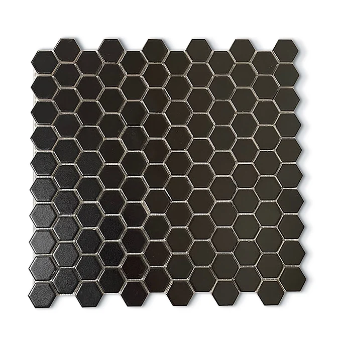 1x1 Porcelain Hexagon Mosaic Tile in Black Matte Color
