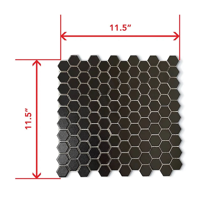 Dimensions of 1x1 Porcelain Hexagon Mosaic Tile in Black Matte Color