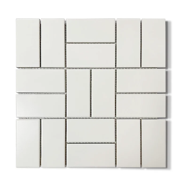 2x4 Crosshatch Porcelain Mosaic Tile in White Matte Color