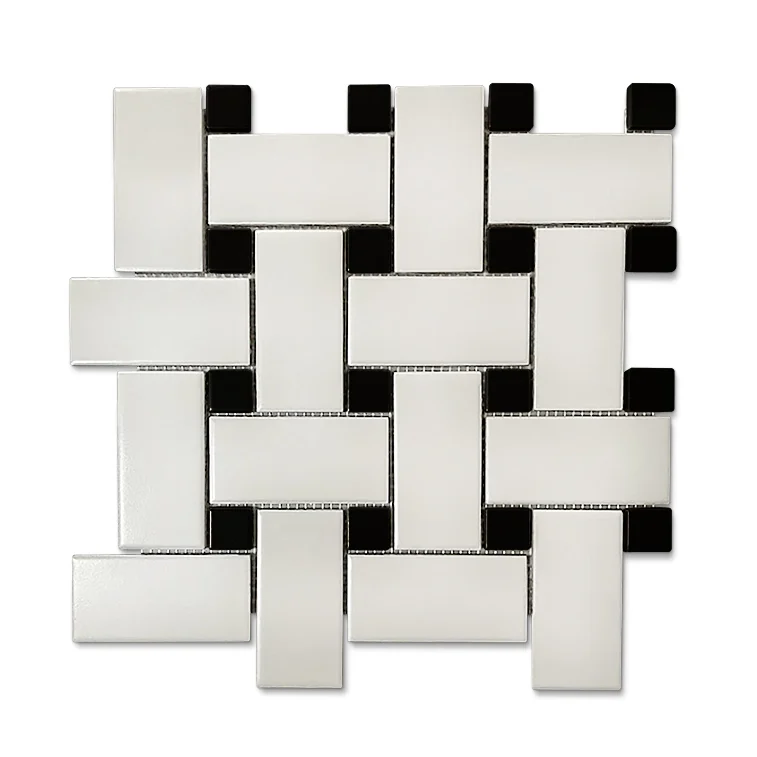 2x4 Porcelain Basketweave Mosaic Tile in White and Black Matte Color