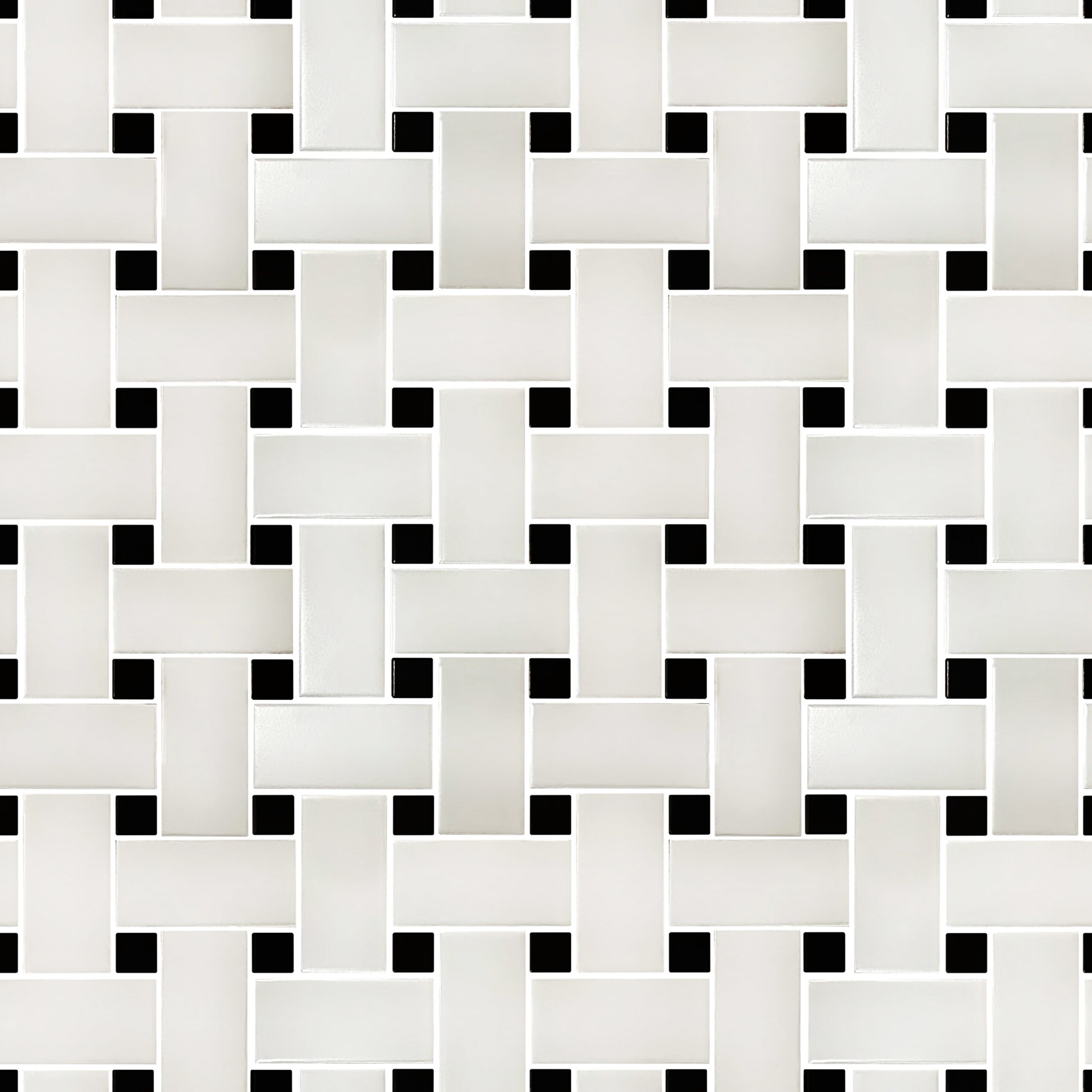 Basketweave Matte White with Black Porcelain Mosaic Wall and Floor Tile Basketweave Matte White with Black Porcelain Mosaic Wall and Floor Tile