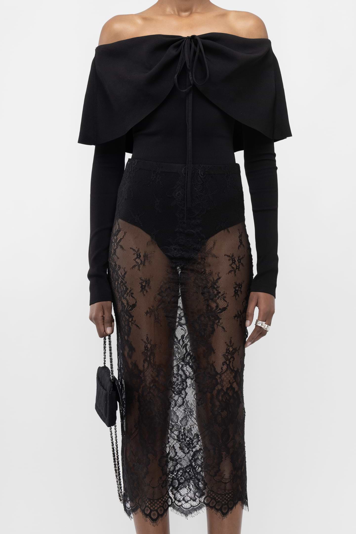 【関税&送料込】Fendi Black Lace Skirt Lace Midi Skirt - Arakii