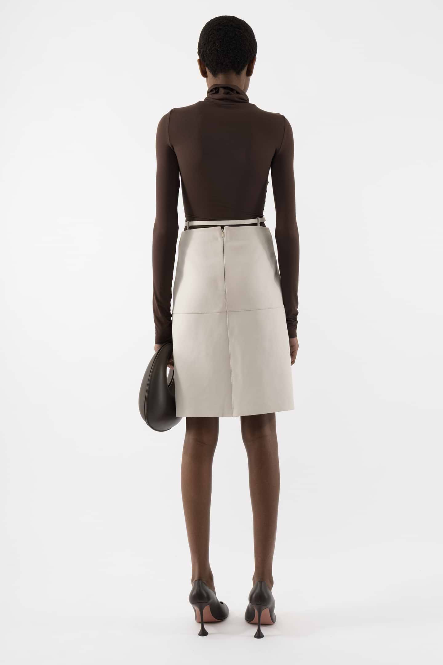 Belted Leather Skirt Grey leather skirt - Arakii